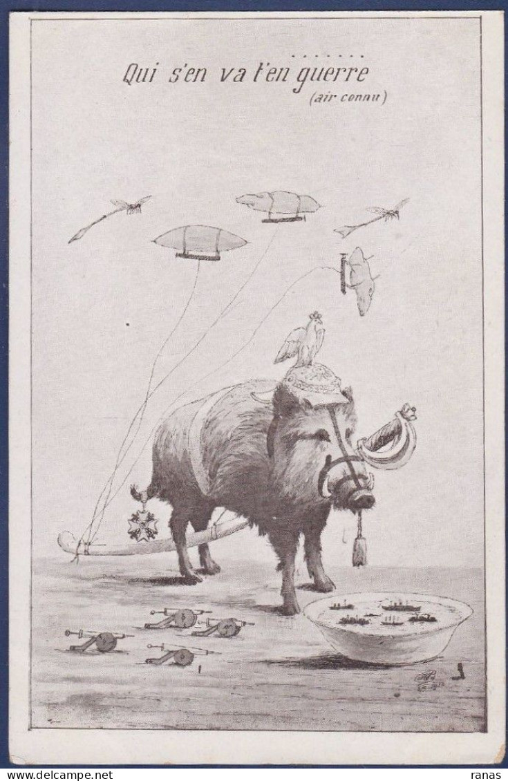 CPA Cochon Pig Surréalisme Non Circulé Position Humaine Satirique Zeppelin Kaiser Sous Marin - Schweine