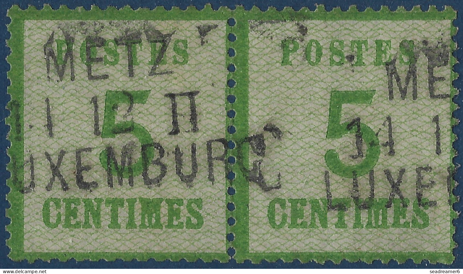 Alsace Lorraine N°4a 5c Vert Fonçé Oblitéré Griffe Des Ambulants 3 Lignes Grand Caractères METZ-LUXEMBURG TTB & RR - Gebraucht