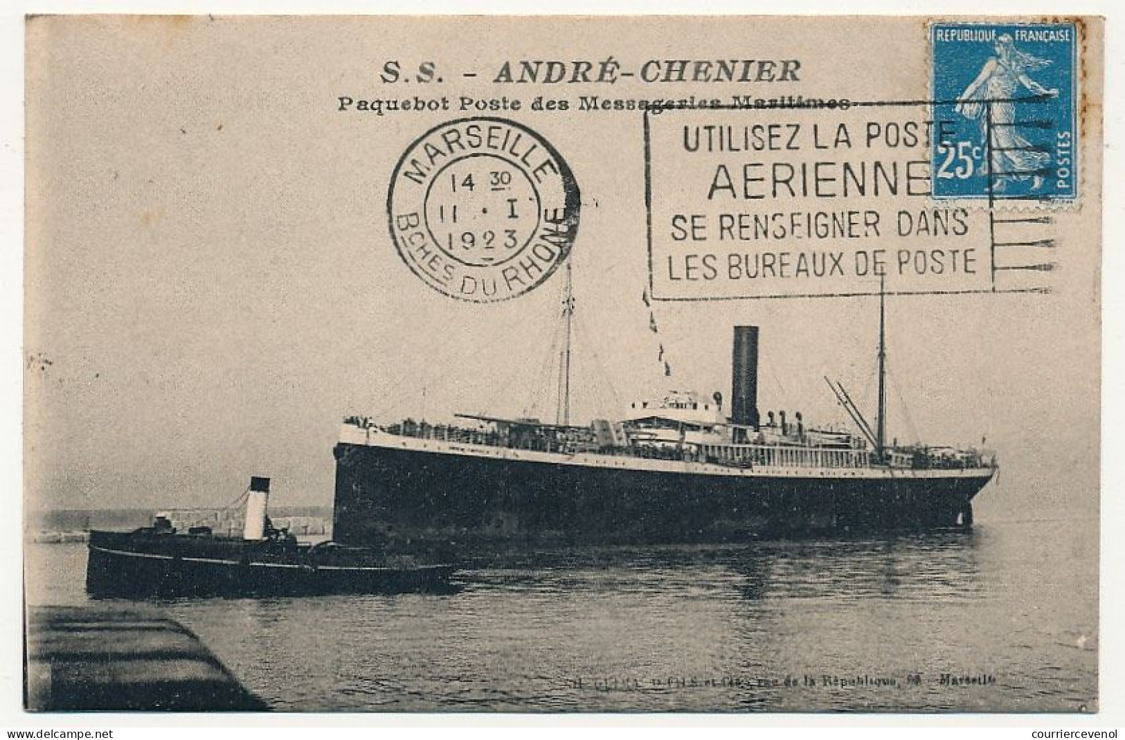 CPA - S.S. André-Chenier, Paquebot Poste Des Messageries Maritimes - OMEC Marseille 1923 Utilisez La Poste Aérienne ... - Dampfer