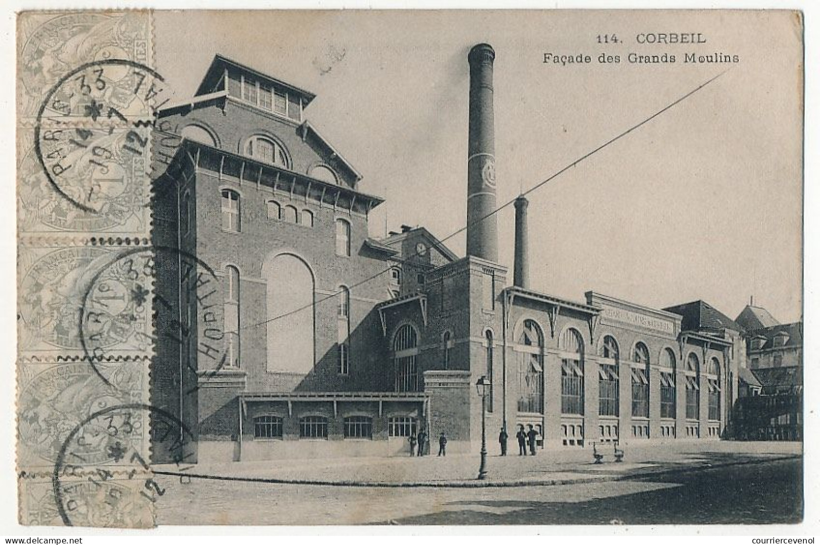 CPA - CORBEIL (Essonne) - Facade Des Grands Moulins - Affranchissement 1c Blanc X5 - 1912 - Corbeil Essonnes