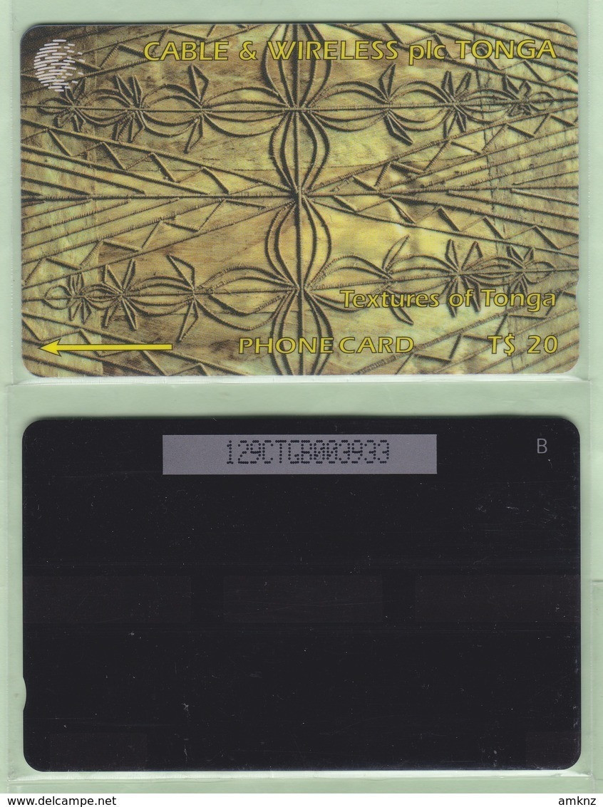 Tonga - 1995 Second Issue - Textures - $20 Brown  - TON-6a - "129CTGA" - VFU - Tonga