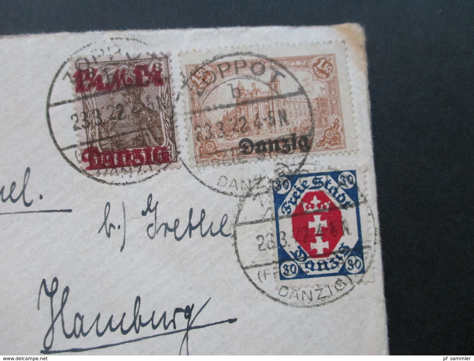 Danzig 1922 Einschreiben R-brief Zoppot 612 - Hamburg. Interessante MiF! Mit Handschriftlichem Vermerk! 11 Marken!! - Covers & Documents
