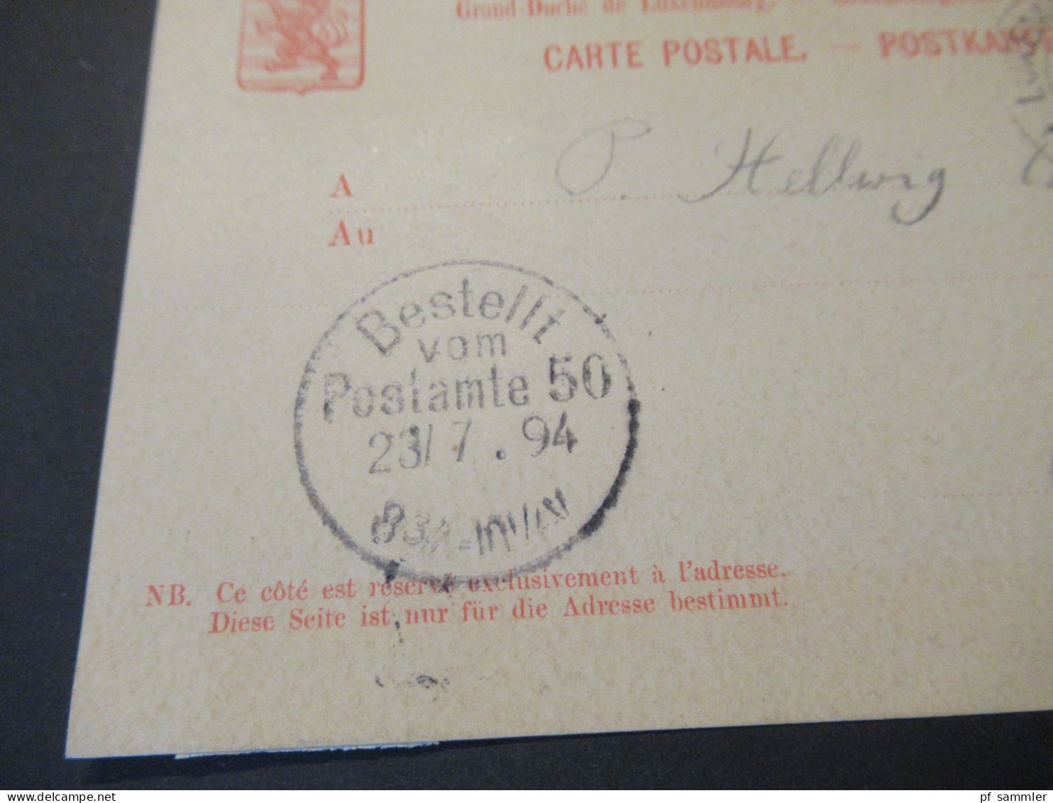 Luxemburg 1894 Ganzsache Nach Berlin Gesendet 2x Stempel Luxembourg Ville Und Bestellt Vom Postamte 50 (Berlin) - Entiers Postaux