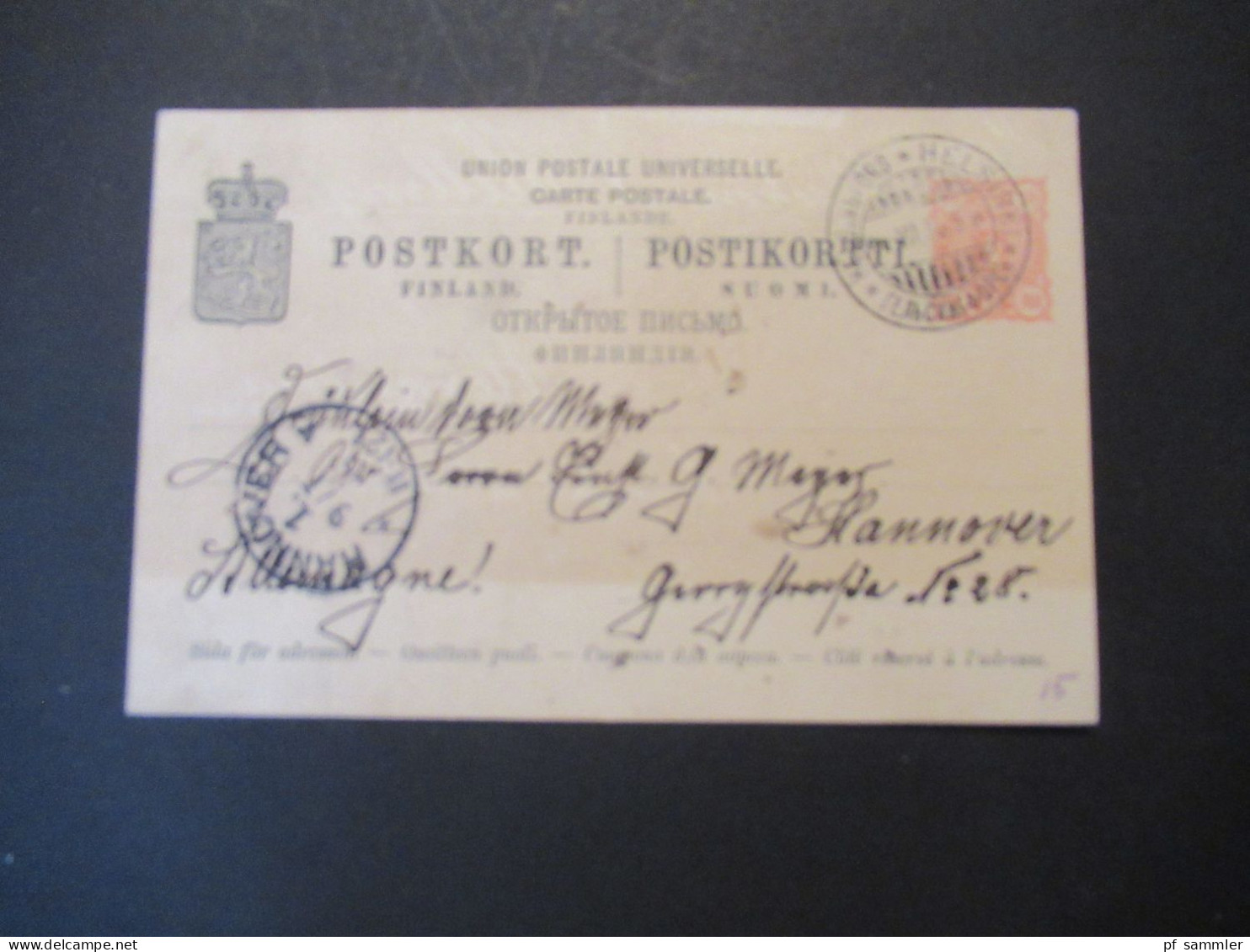 Finnland / Suomi 1896 ?! Ganzsache Nach Hannover Gesendet Ab Helsinki / Helsingfors - Entiers Postaux