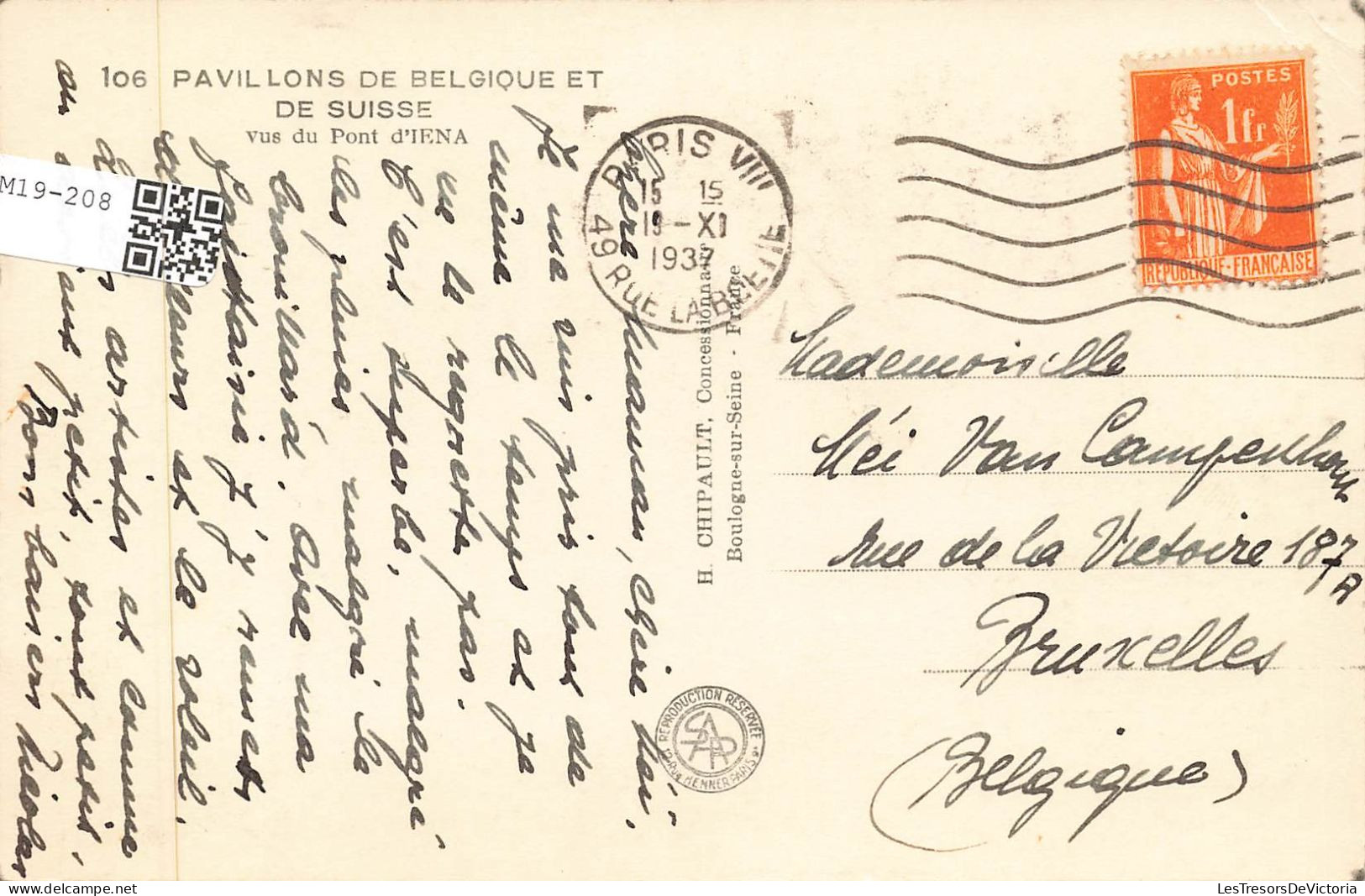 FRANCE - Exposition Internationale Paris 1937 - Pavillons De Belgique Et De Suisse - Pont D'Iena -Carte Postale Ancienne - Enseignement, Ecoles Et Universités