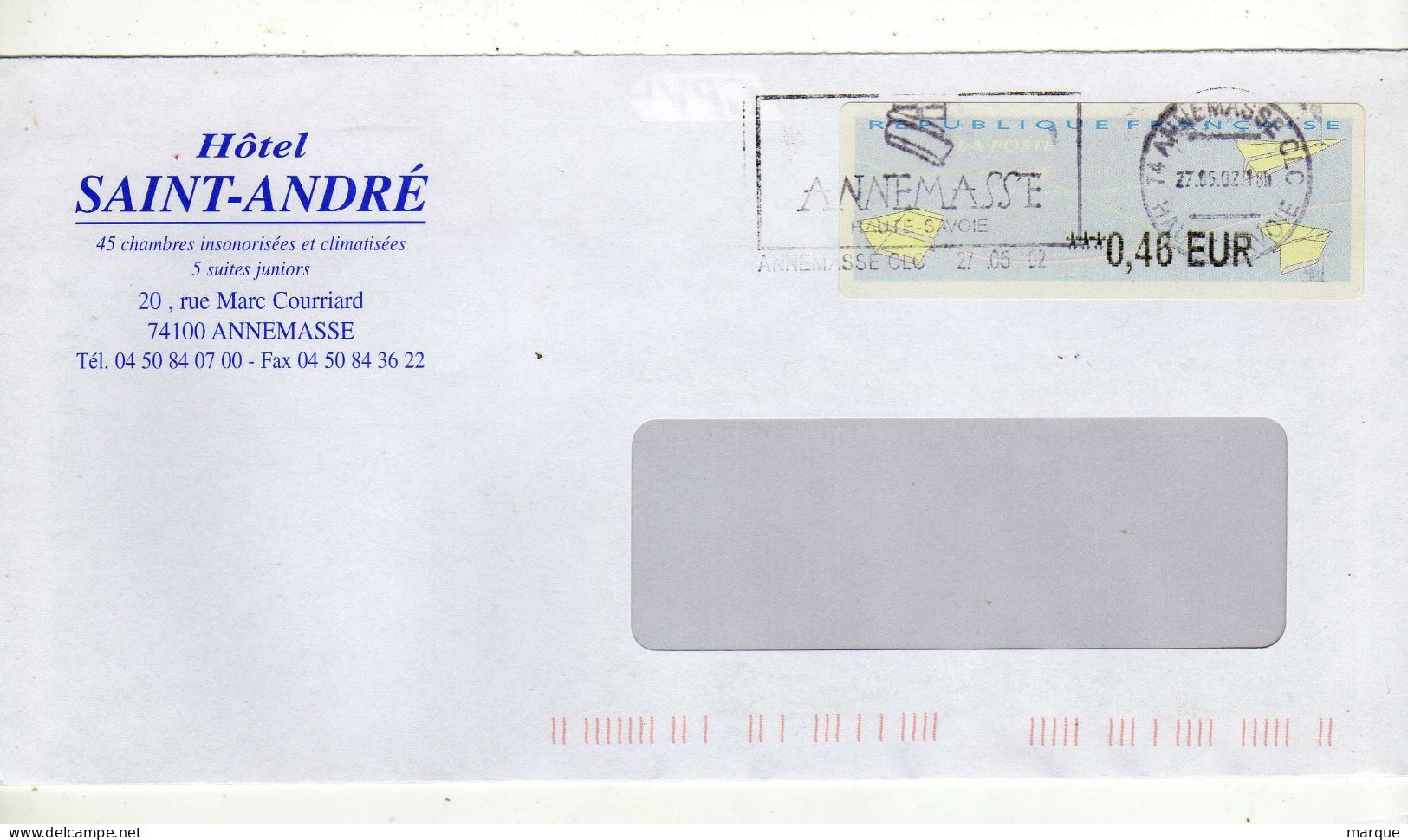 Enveloppe FRANCE Avec Vignette D'Affranchissement Oblitération ANNEMASSE CLC 27/05/2002 - 2000 Type « Avions En Papier »