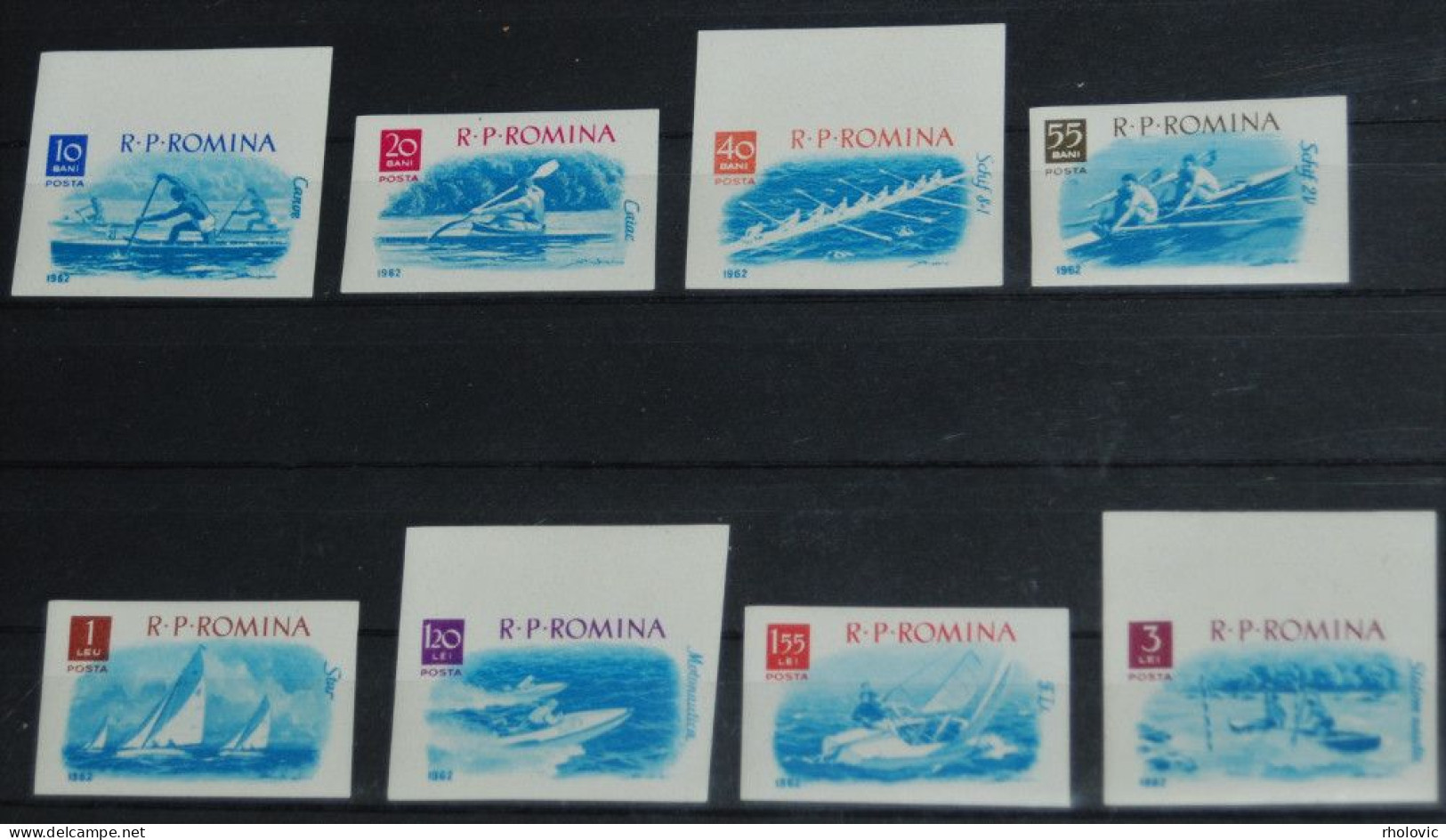 ROMANIA 1962, Boat Sports, Canoe, Sport, Imperf, Mi #2056-63, MNH** - Canoa