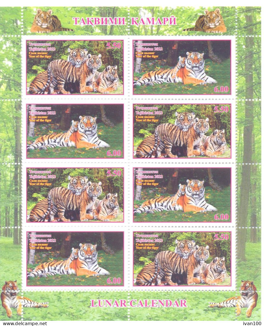2022. Tajikistan, Lunar Calendar, Year Of The Tiger, Sheetlet Perrforated, Mint/** - Tadschikistan