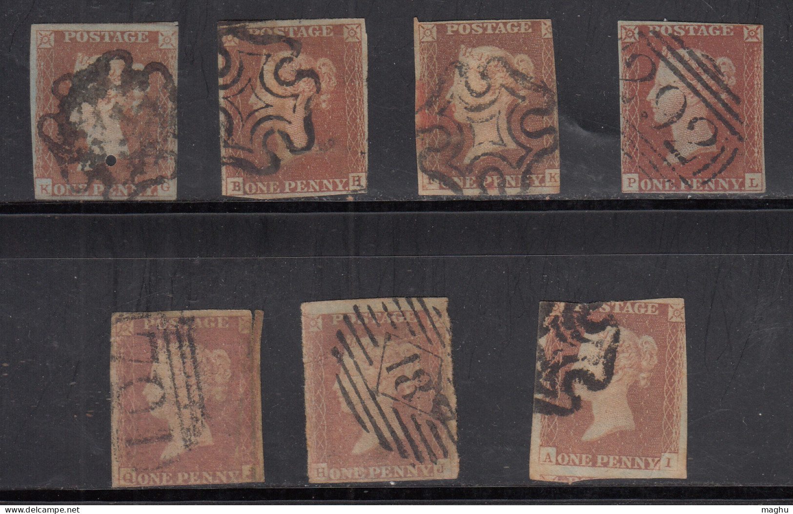 1d X 7 Penny Red Imperf., Series, Great Britian Used (1 With Pin Hole ) - Oblitérés