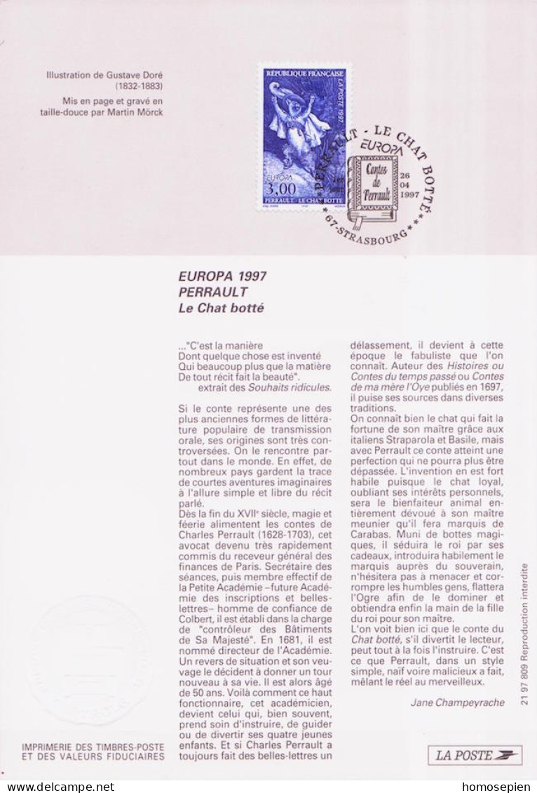 Europa CEPT 1997 France - Frankreich Y&T N°DP3058 - Michel N°PD3201 (o) - 3f EUROPA - Format 145*210 - Notice - 1997