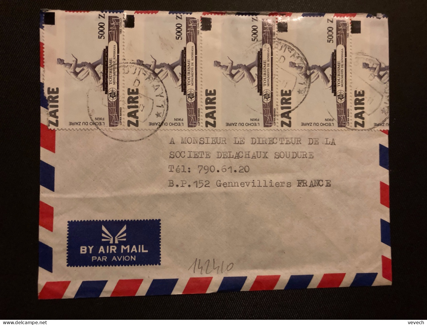 LETTRE Par Avion Pour La FRANCE TP TOURISME 5000 Z Bande De 5 OBL.9 10 92 - Lettres & Documents