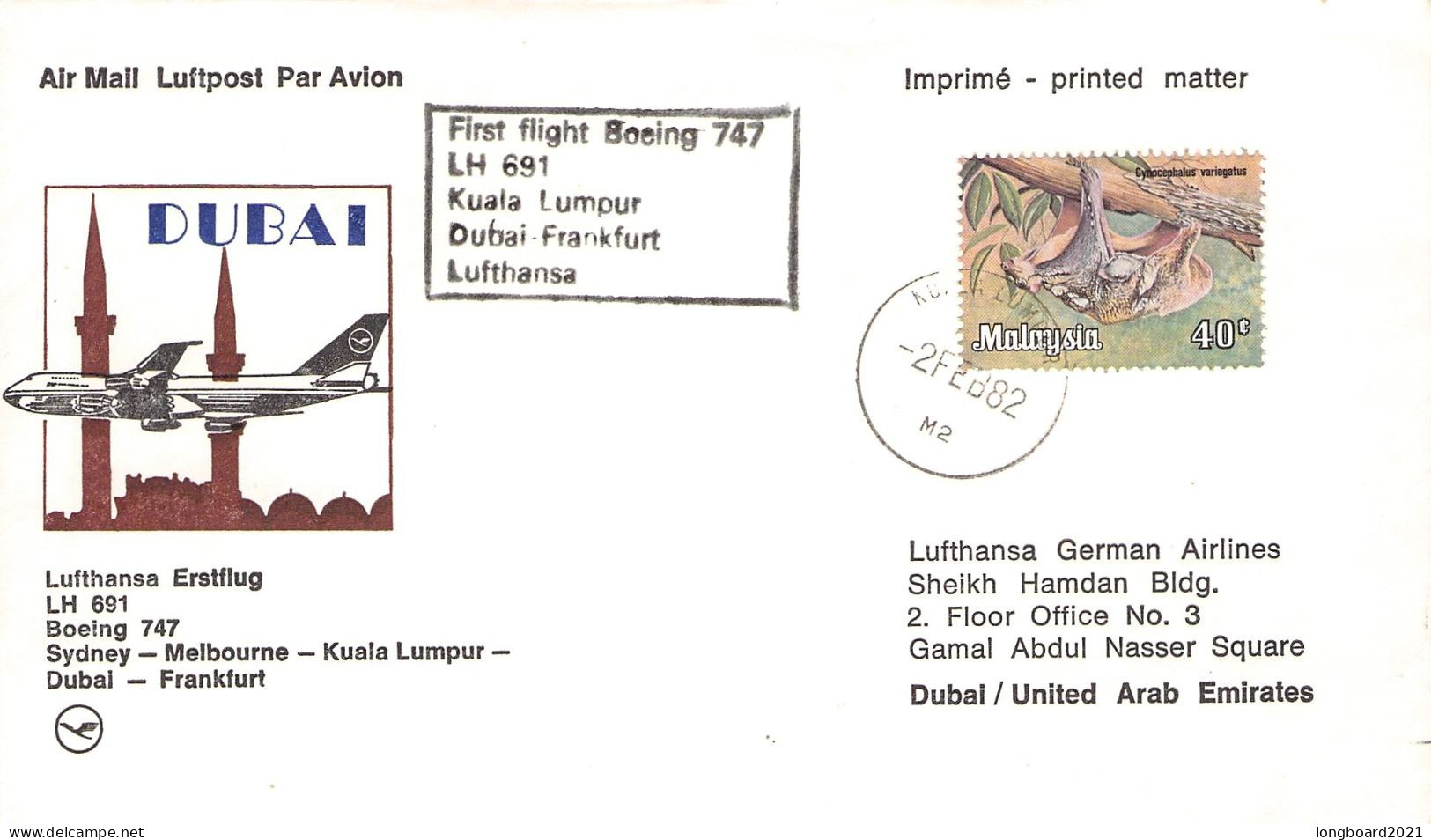 MALAYSIA - FIRST FLIGHT LH 691 SYDNEY - FRANKFURT  / 1266 - Malesia (1964-...)