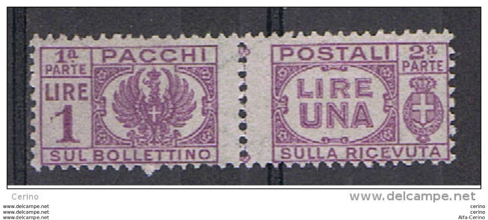 LUOGOTENENZA: 1946  P.P. SENZA  FASCIO  -  £. 1  VIOLETTO  N. -  SASS. 60 - Paketmarken