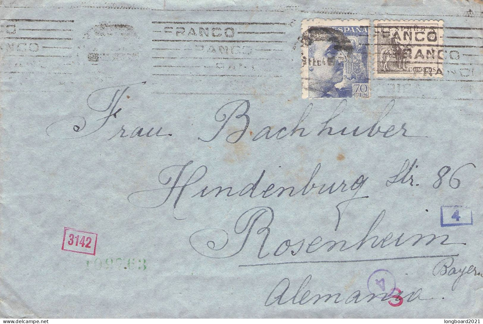 SPAIN - MAIL CENSOR BARCELONA - ROSENHEIM/DE / 1269 - Covers & Documents