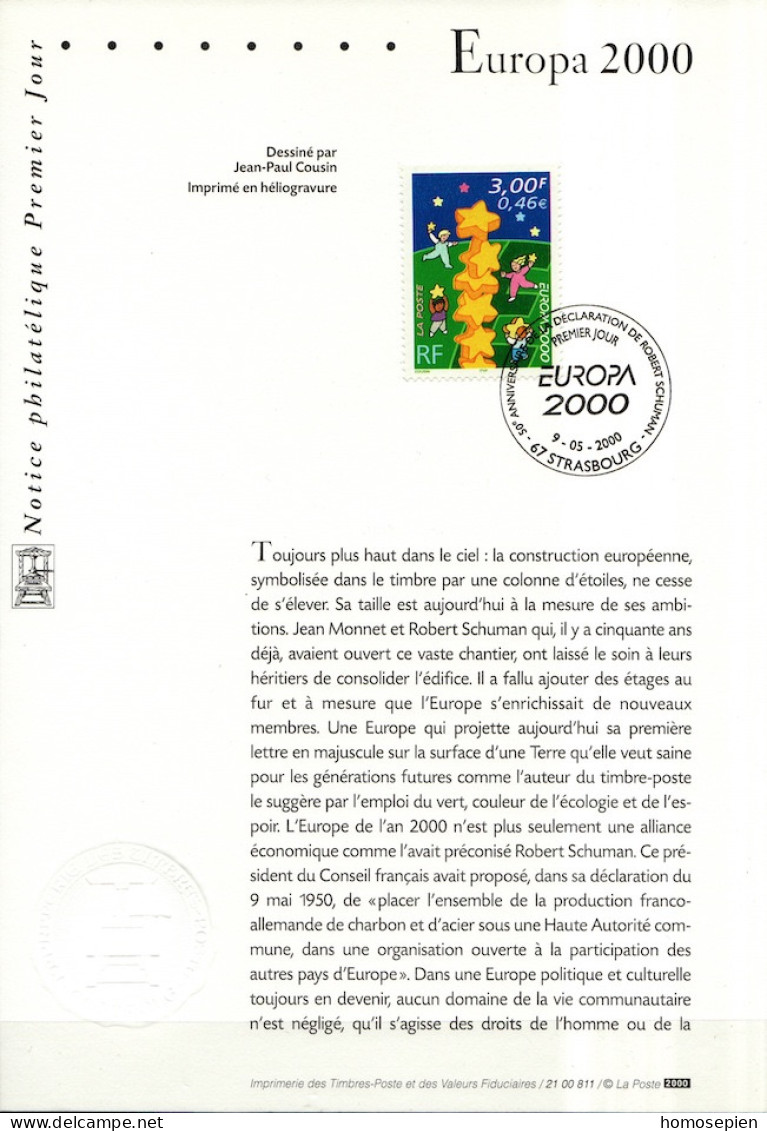 Europa CEPT 2000 France - Frankreich Y&T N°DP3327 - Michel N°PD3468 (o) - 0,46€ EUROPA - Format 145*210 - Notice - 2000