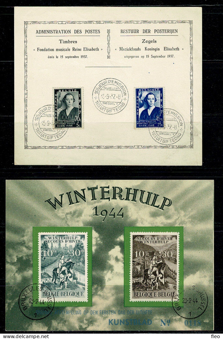 1937/44 : 456/457* & 639/640** Sur/op Cartes Souvenir Elisabeth & Winterhulp-Secours D'Hiver Obl. Premier Jour - ....-1951