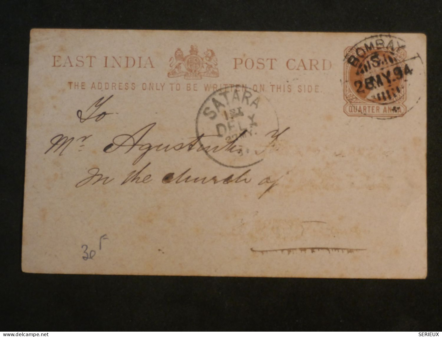DE10 INDIA    BELLE  LETTRE   ENTIER   1894 BOMBAY +AFF. INTERESSANT++++ - Buste