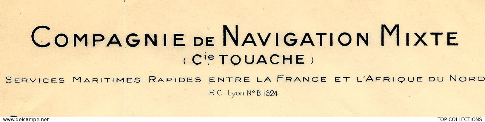 NAVIGATION SERVICES MARITIMES 1935  ENTETE Cie De Navigation Mixte (Cie Touache) Marseille AFRIQUE DU NORD - 1800 – 1899