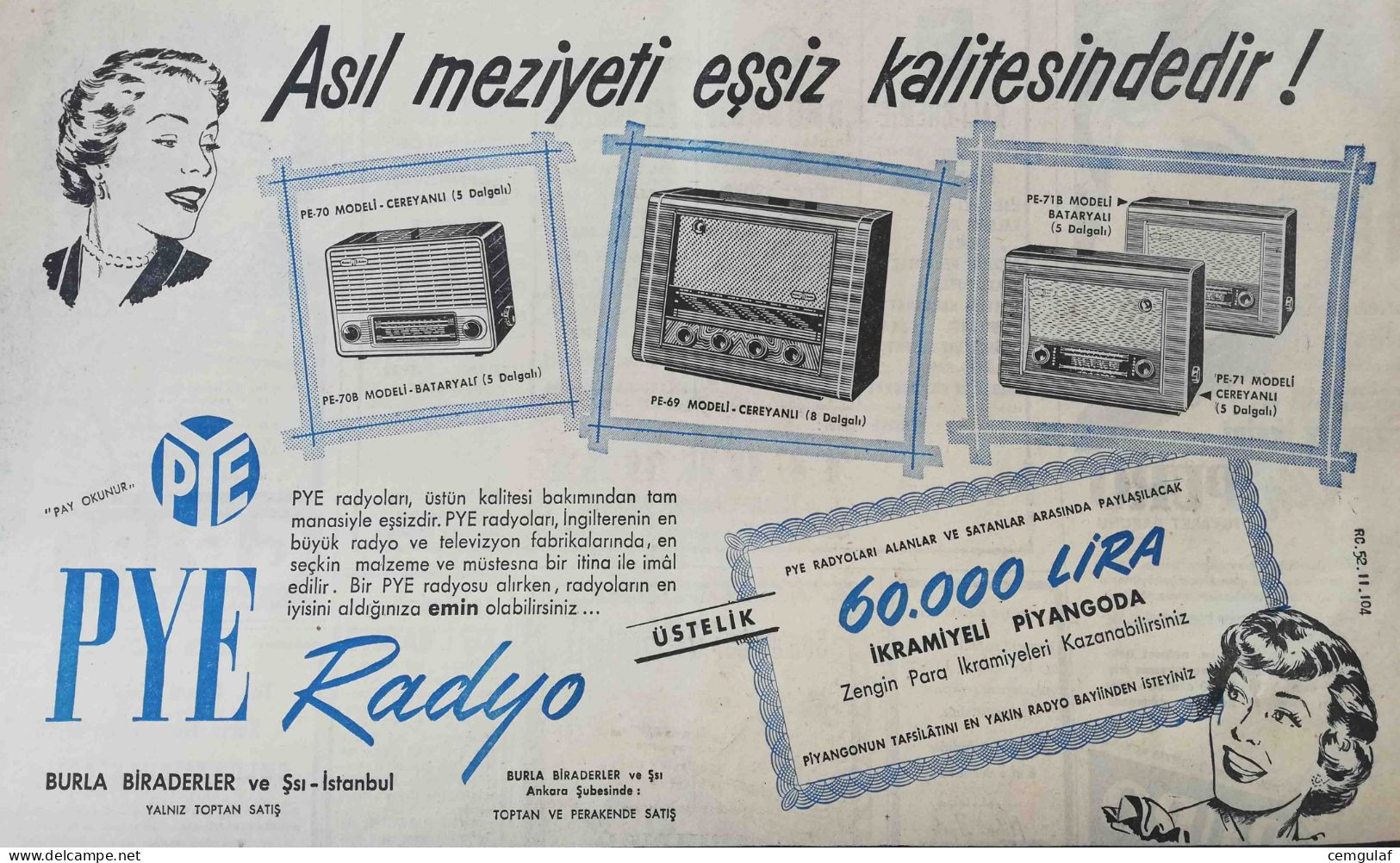 PYE RADIO ADVERTISING/ AT YOUR SERVICE WITH ITS UNIQUE QUALITY - Röhren