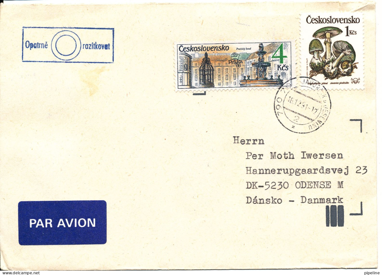Czechoslovakia Cover Sent To Denmark Javornik 16-12-1991 With Nice Topic Stamps - Sobres