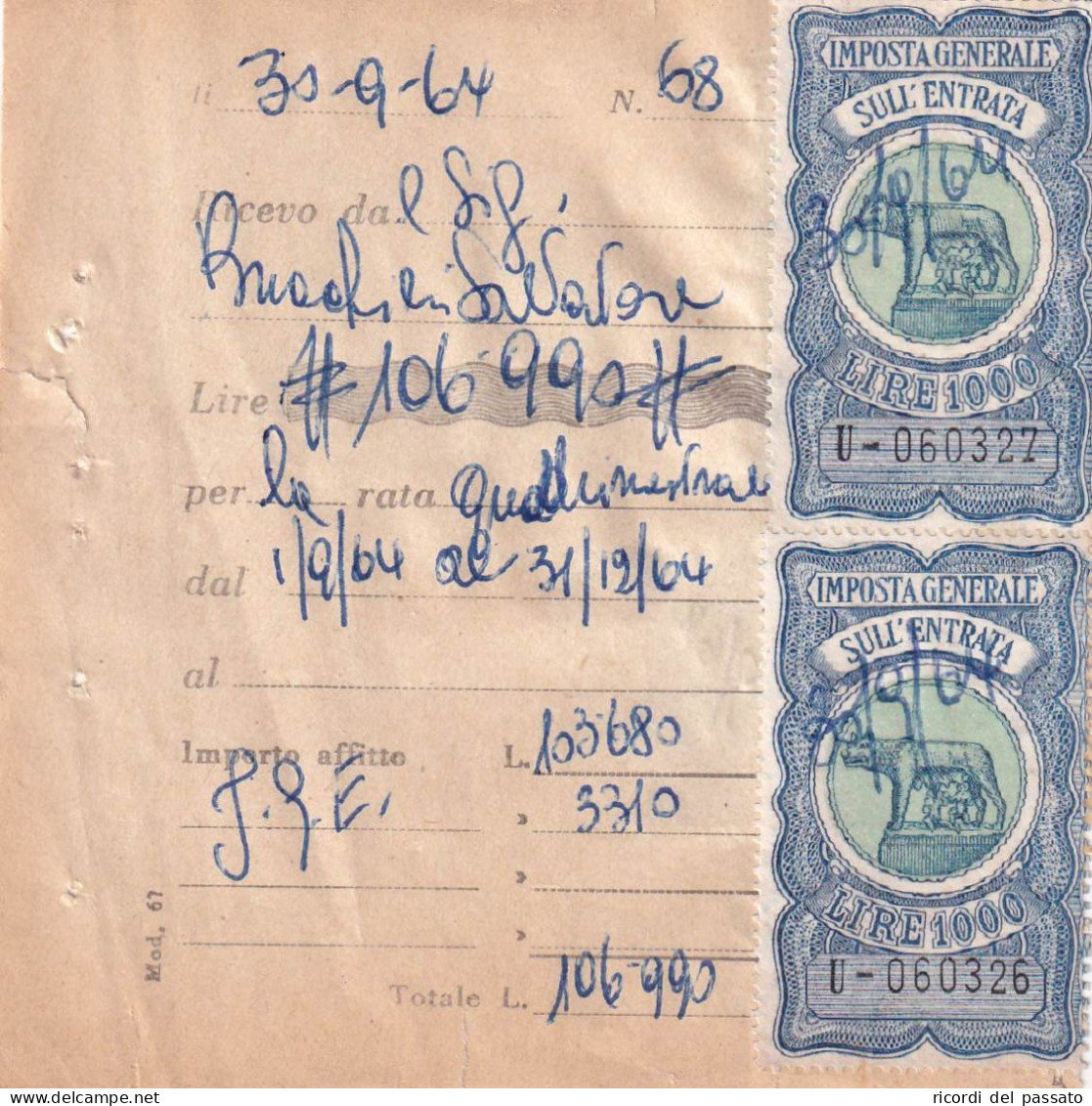 Marche Da Bollo Sù Ricevuta - Revenue Stamps