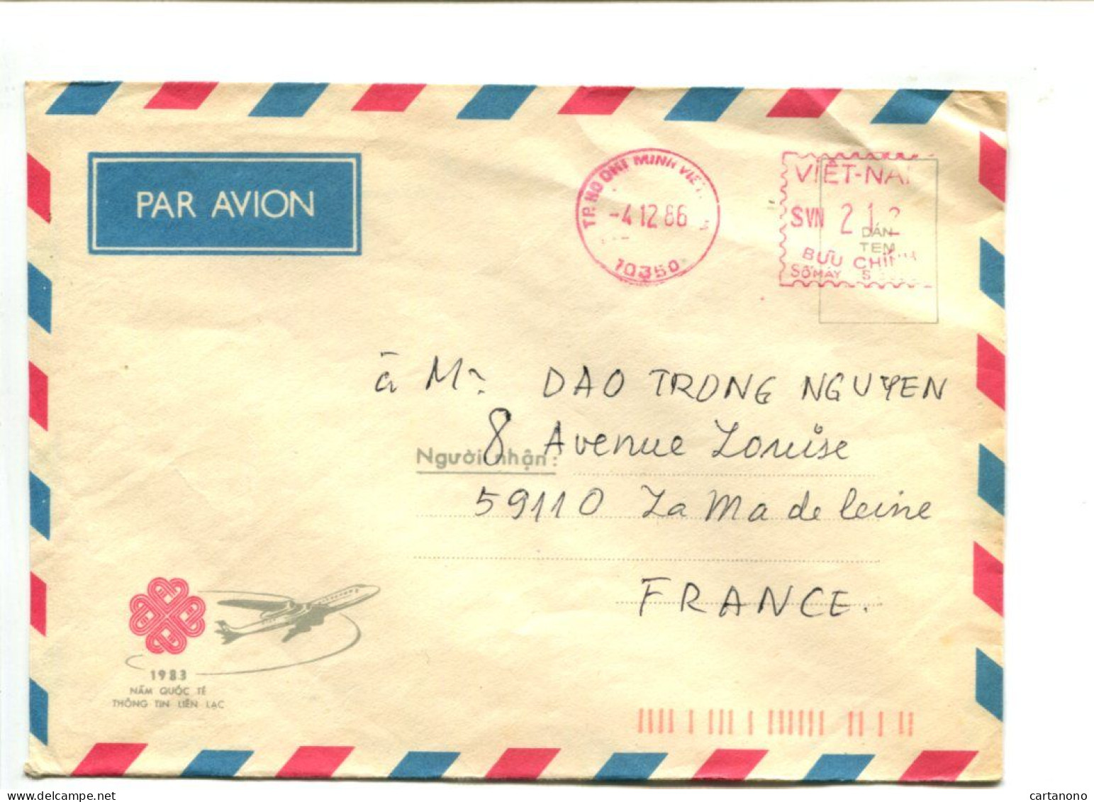 VIET NAM - Affranchissement Mécanique Sur Lettre Par Avion - - Vietnam