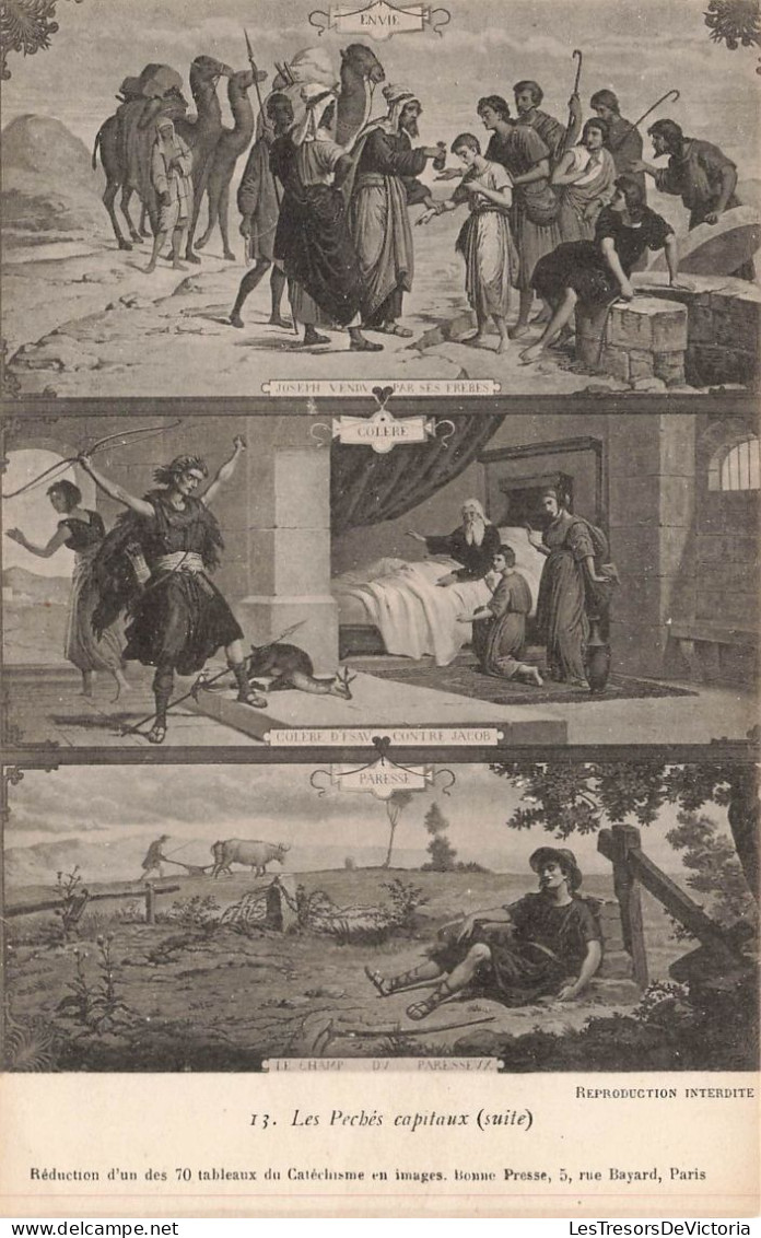 PEINTURES - TABLEAUX - Les Péchés Capitaux - Envie - Colère - Paresse - Carte Postale Ancienne - Paintings