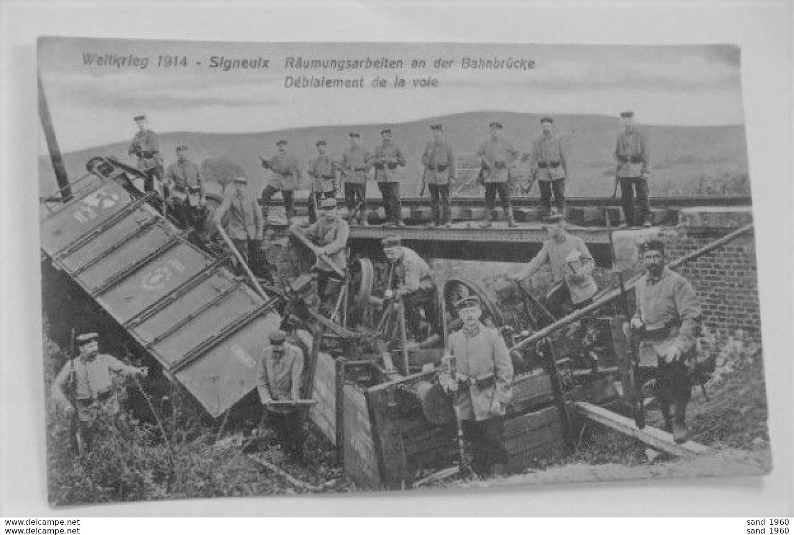 Signeulx - Weltkrieg 1914/Guerre 14 - Räumungsarbeiten An Der Bahnbrücke - Soldats Allemands - Circulé: 1915 - 2 Scans - Musson