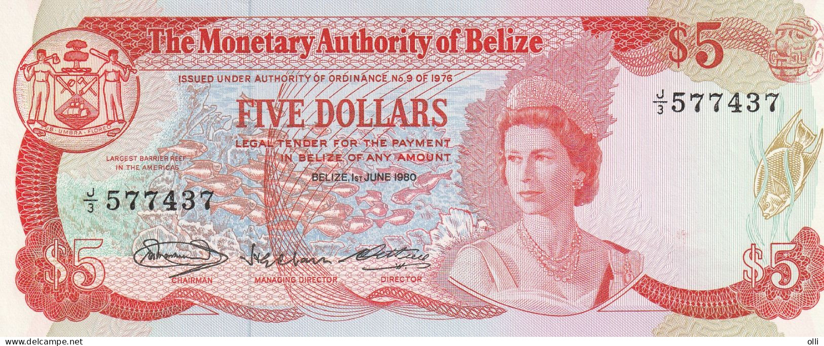 Belize - 5 Dollars 1980 P-39a   UNC - Belize