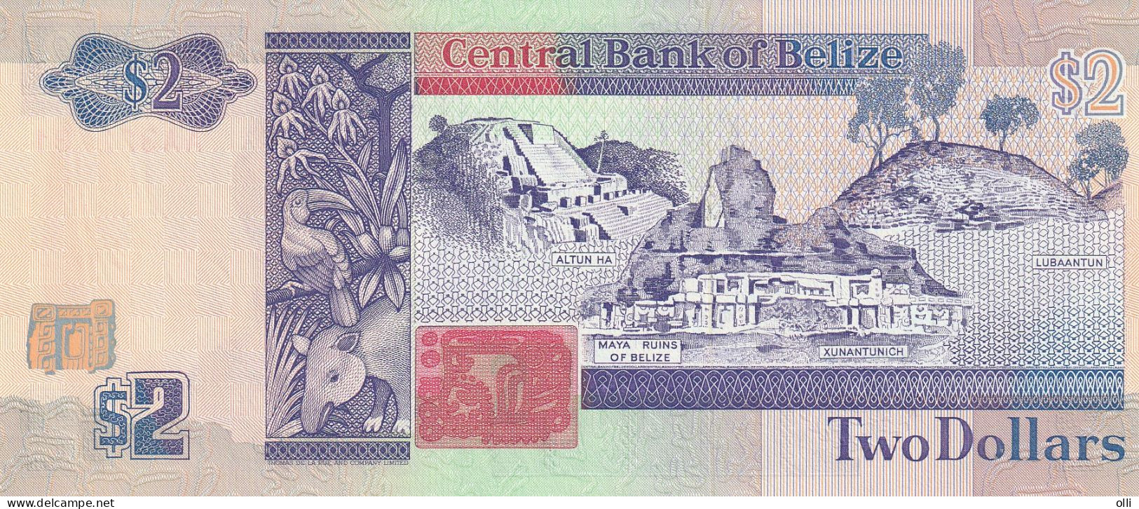 Belize 2 Dollars 1990, P-52a UNC,Prefix AA - Belize