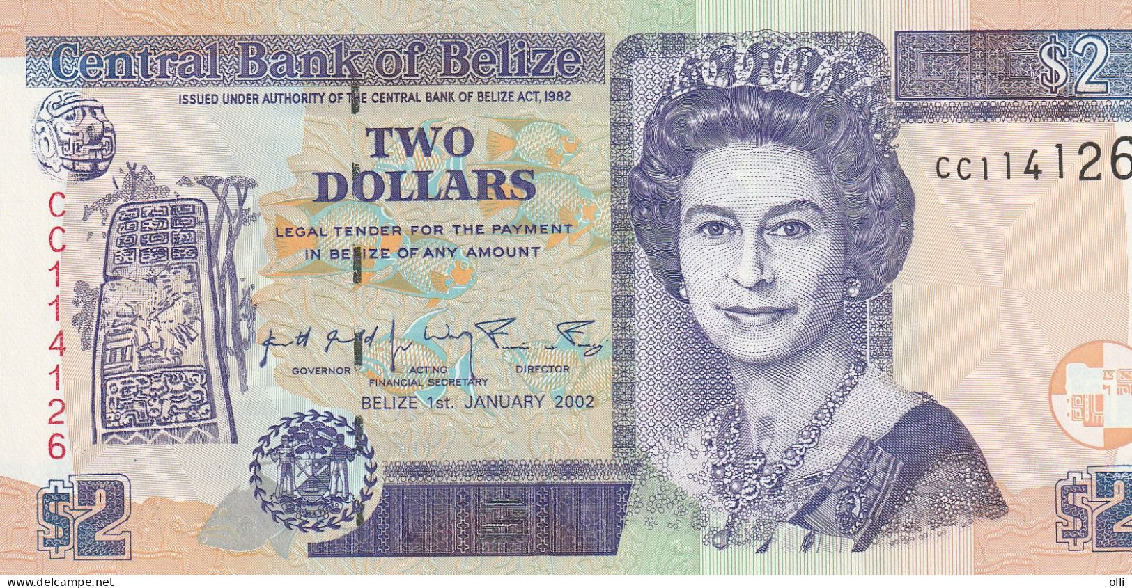 Belize 2 Dollars 2002, P-60b UNC, - Belize