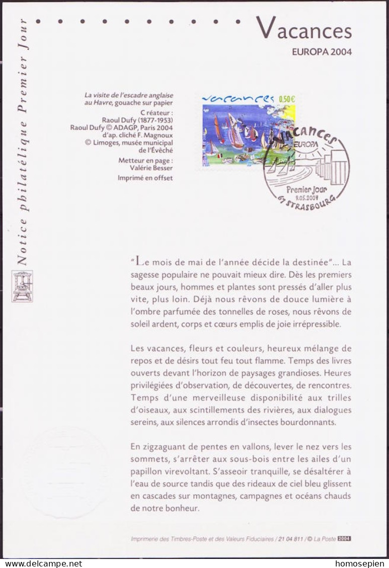 Europa CEPT 2004 France - Frankreich Y&T N°DP3668 - Michel N°PD3812 (o) - 0,50€ EUROPA - Format 145*210 - Notice - 2004