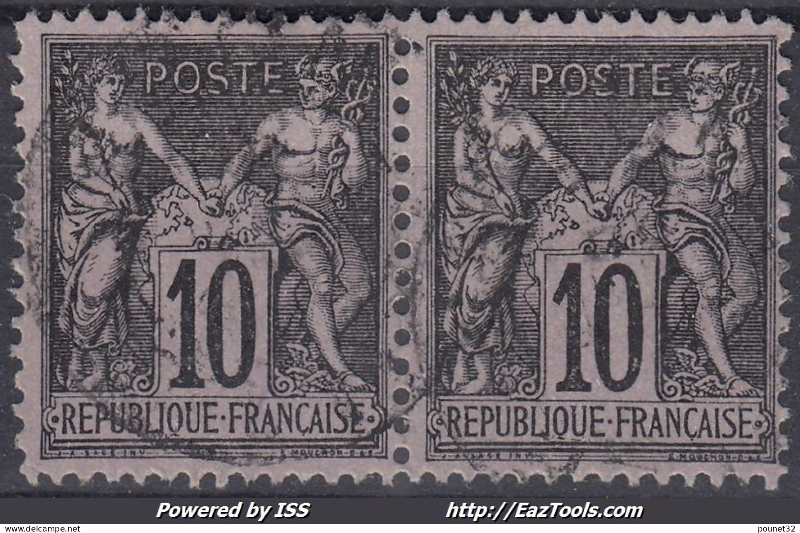 TIMBRE FRANCE SAGE N/B 10c NOIR N° 103 EN PAIRE OBLITERATION TRES LEGERE - 1898-1900 Sage (Type III)