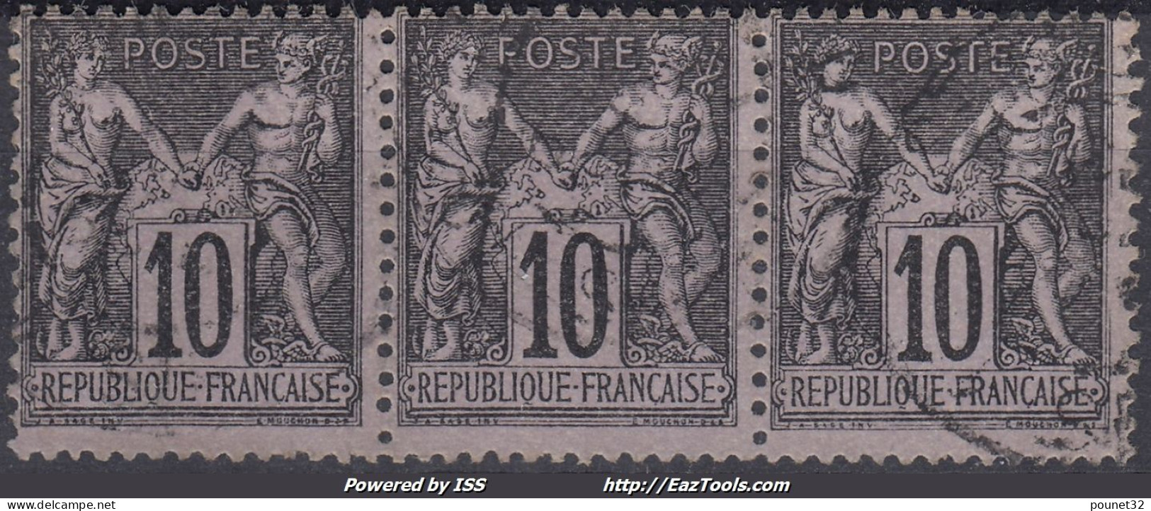 TIMBRE FRANCE SAGE N/B 10c NOIR N° 103 EN BANDE DE 3 OBLITERATION TRES LEGERE - 1898-1900 Sage (Type III)