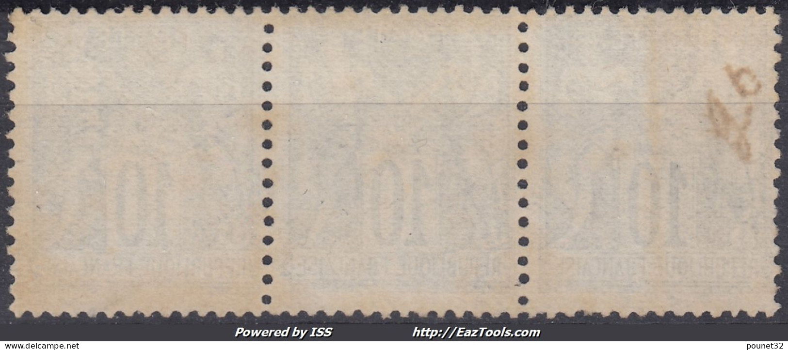 TIMBRE FRANCE SAGE N/B 10c NOIR N° 103 EN BANDE DE 3 OBLITERATION TRES LEGERE - 1898-1900 Sage (Type III)