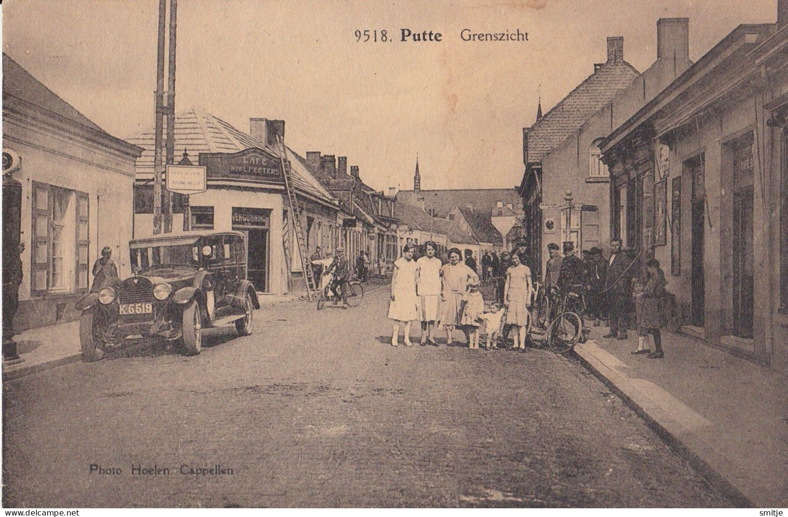 PUTTE 1925 GRENSZICHT GRENS DOUANE CAFE AUTO HUDSON SUPER SIX K5519 VLISSINGEN - MOOIE ANIMATIE - HOELEN KAPELLEN 9518 - Kapellen