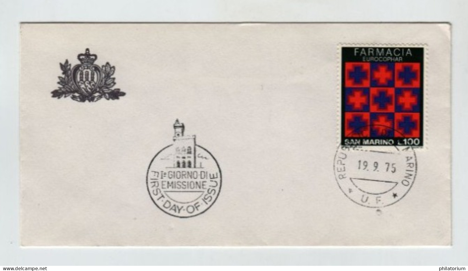 Saint Marin, Yv 898, Mi 1095, Pharmacie EUROCOPHAR,  FDC, 1975, Santé - Lettres & Documents