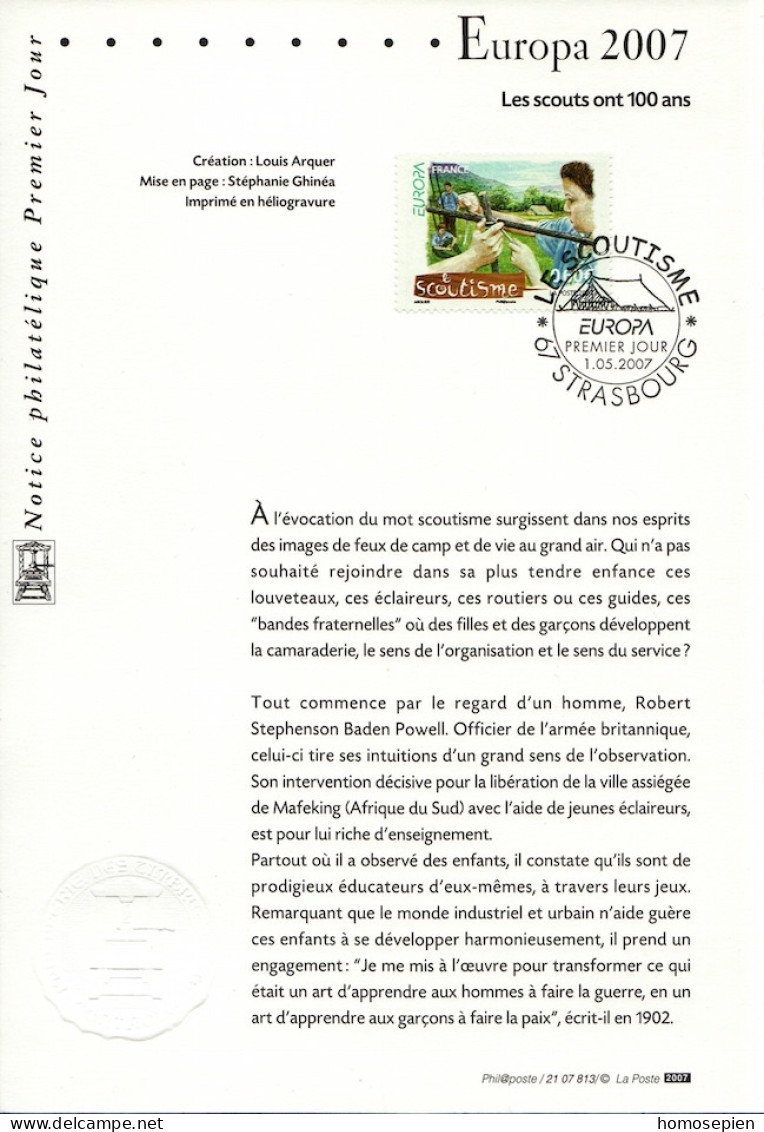 Europa CEPT 2007 France - Frankreich Y&T N°DP4049 - Michel N°PD4257 (o) - 0,60€ EUROPA - Format 145*210 - Notice - 2007