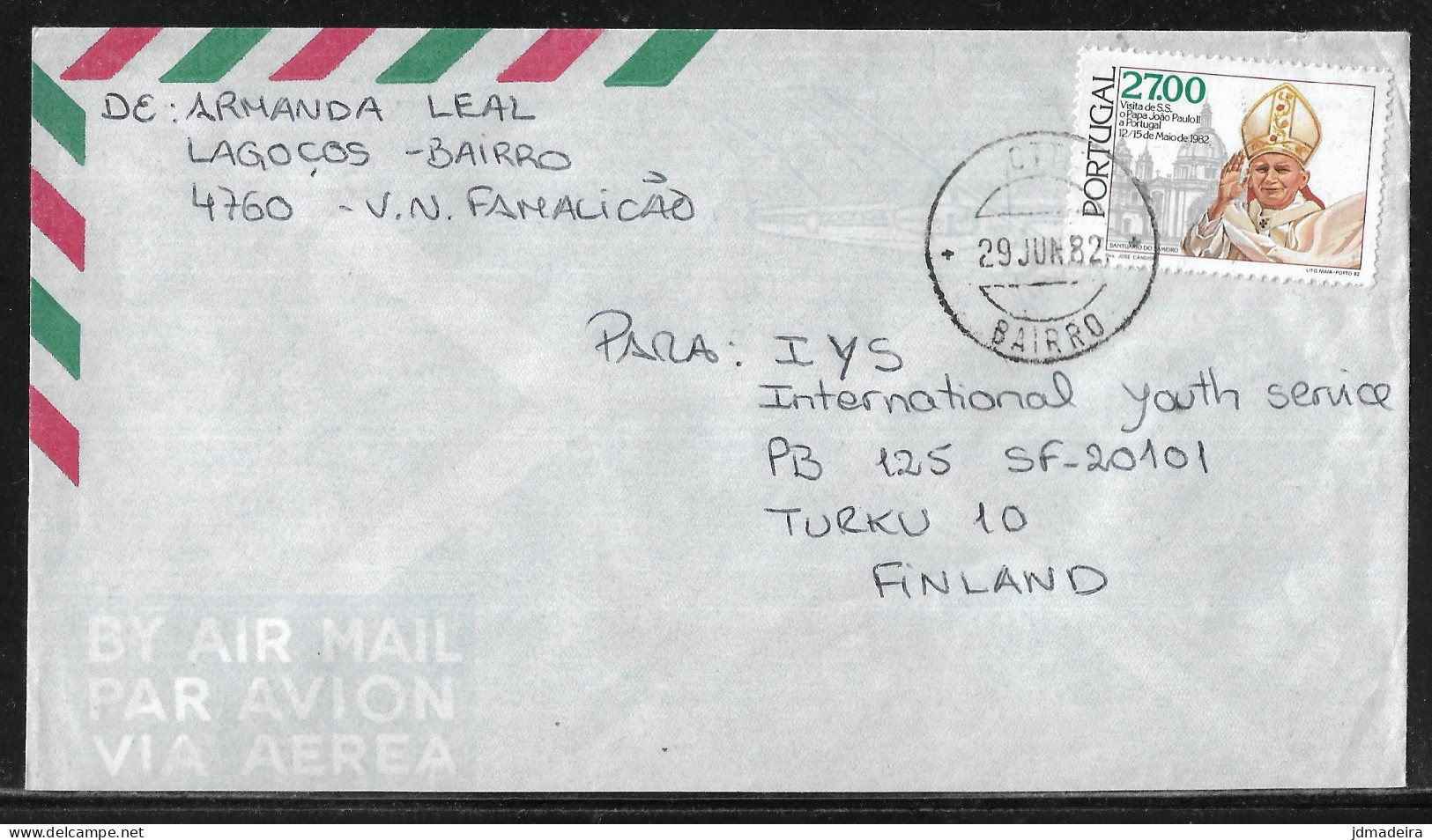 Portugal Cover To Finland Pope John Paul II Stamp - Briefe U. Dokumente