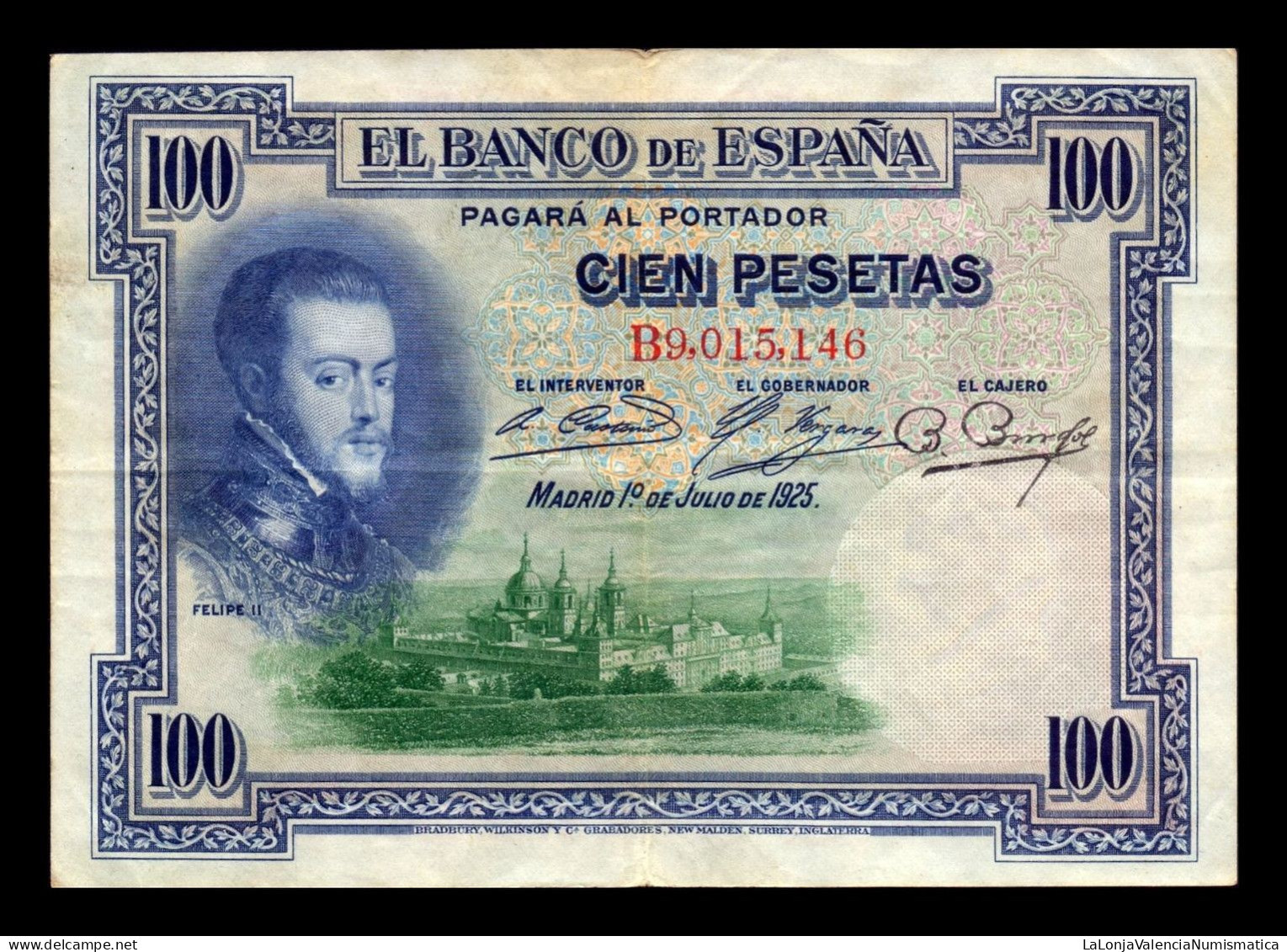 España Spain Lote 10 Billetes 100 Pesetas Felipe II 1925 Pick 69 Bc/Mbc F/Vf - 100 Pesetas