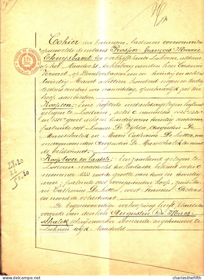 LOKEREN 1889 AKTE VERKOOP HOFSTEDE Door DE MAESSCHALCK Te LOKEREN Aan SAVOY Te LOKEREN - Historical Documents