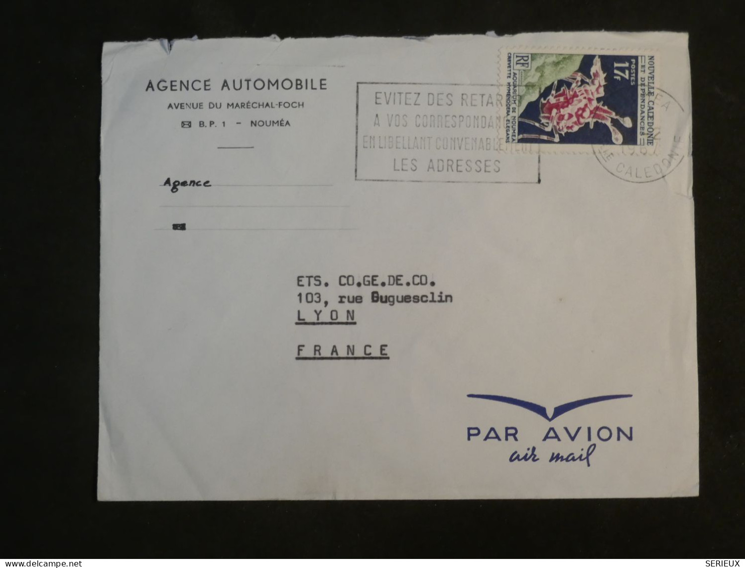 DE10  NOUVELLE CALEDONIE   BELLE  LETTRE PRIVEE 1967  NOUMEA   A LYON FRANCE +AFF. INTERESSANT+++ - Cartas & Documentos