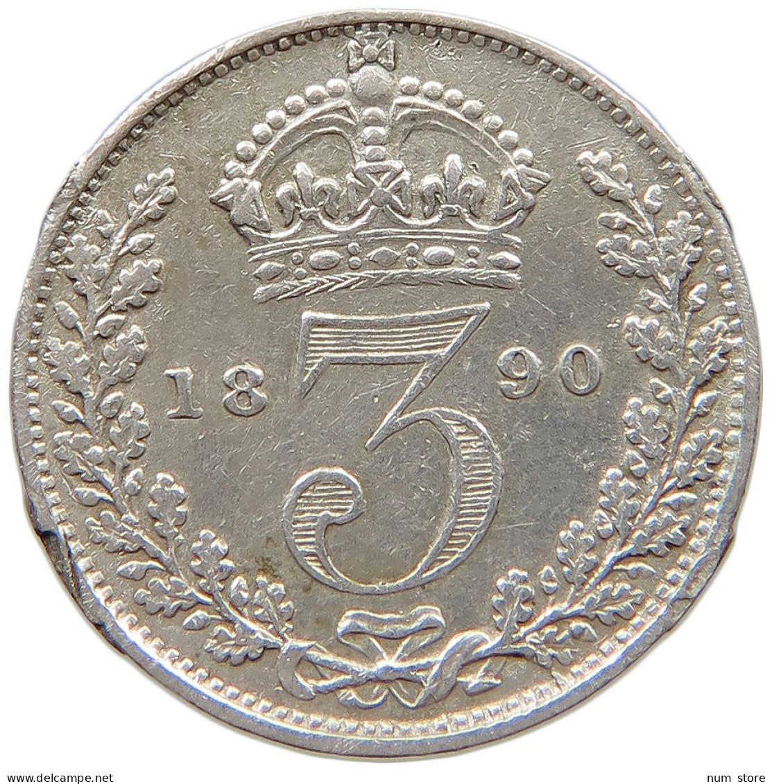 GREAT BRITAIN THREEPENCE 1890 VICTORIA #s038 0685 - F. 3 Pence