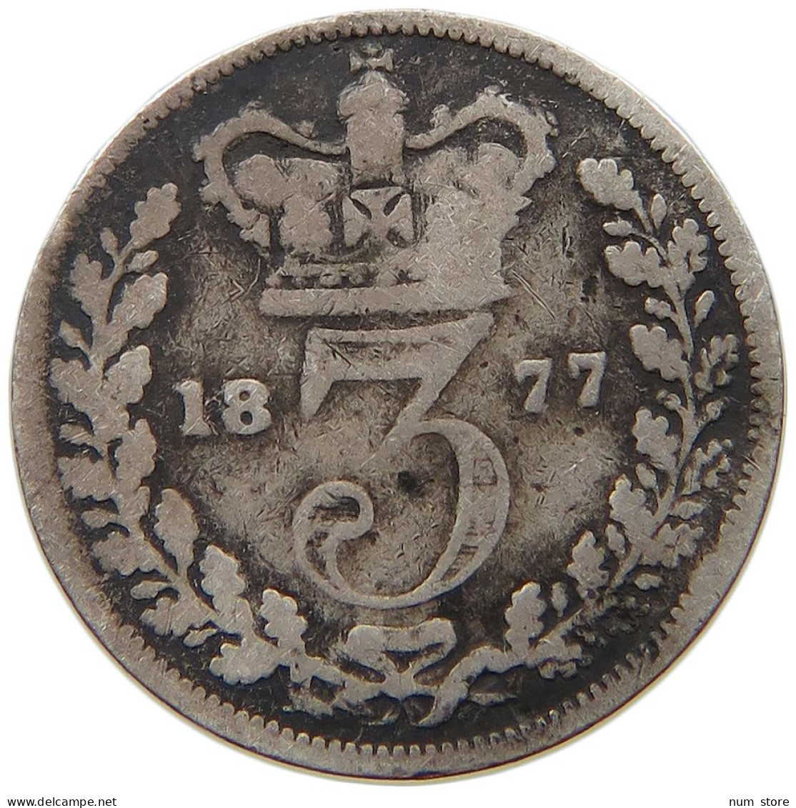 GREAT BRITAIN THREEPENCE 1877 VICTORIA #s035 0421 - F. 3 Pence