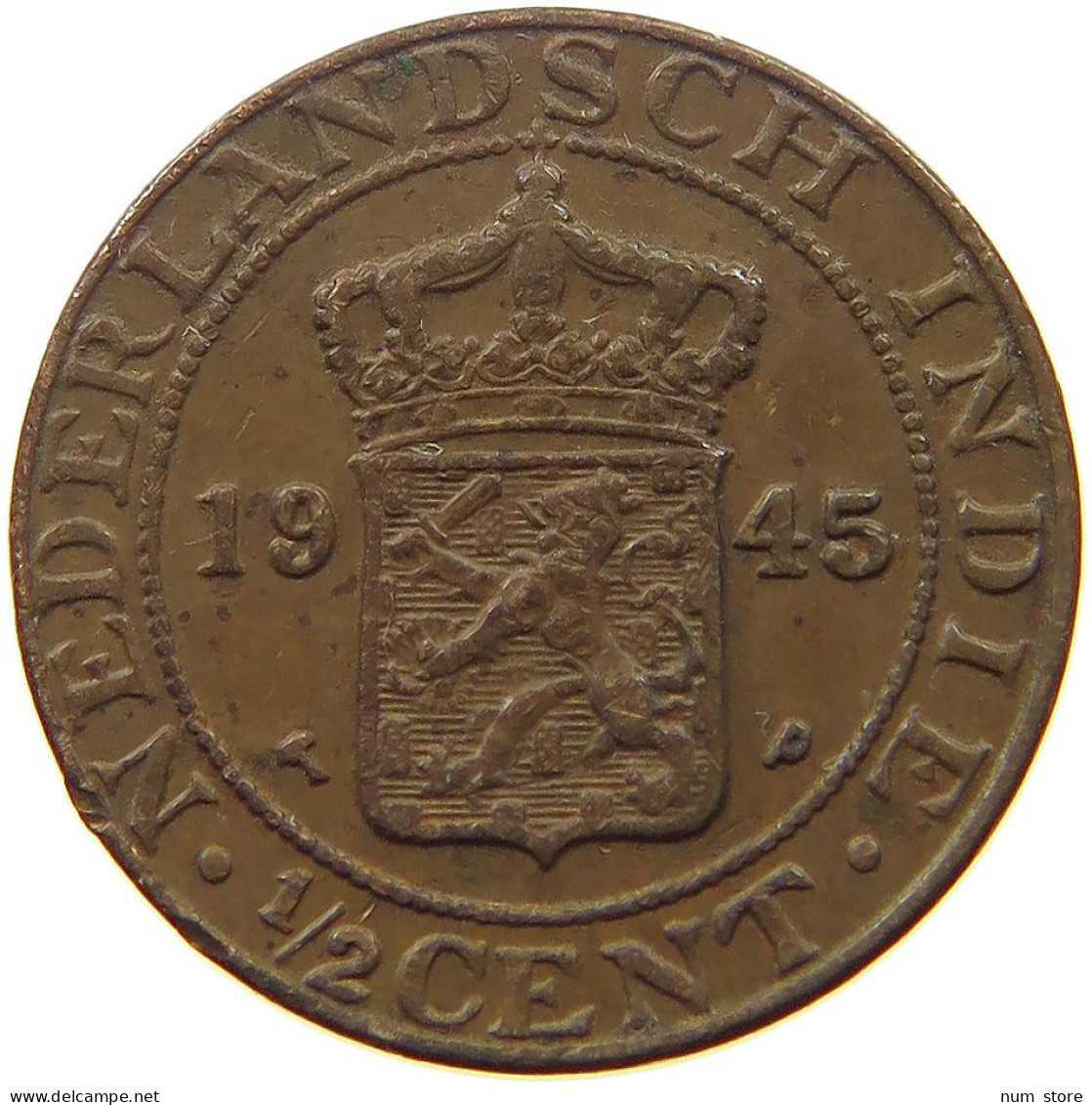 NETHERLANDS 1/2 CENT 1945 P #s051 0929 - 0.5 Cent