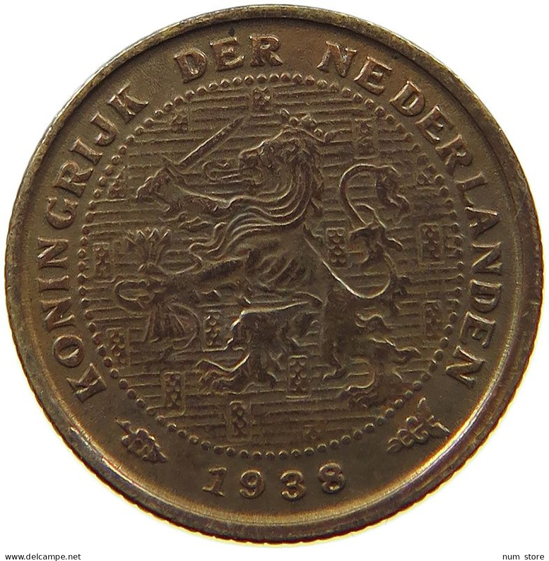 NETHERLANDS 1/2 CENT 1938 TOP #s037 0153 - 0.5 Centavos