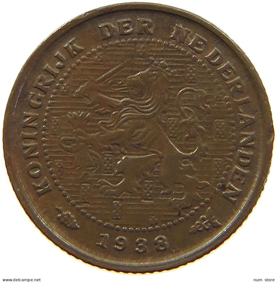 NETHERLANDS 1/2 CENT 1938 #s008 0195 - 0.5 Cent