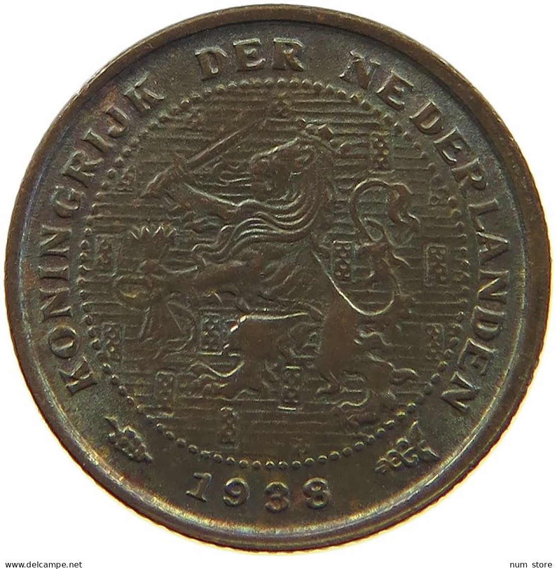 NETHERLANDS 1/2 CENT 1938 TOP #c017 0331 - 0.5 Cent