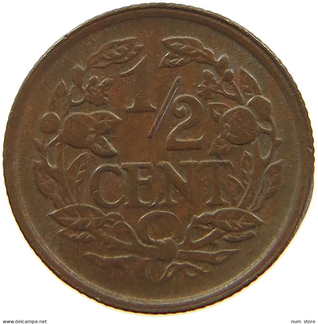 NETHERLANDS 1/2 CENT 1938 #a067 0493 - 0.5 Centavos