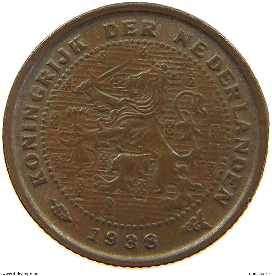 NETHERLANDS 1/2 CENT 1938 #a067 0493 - 0.5 Cent